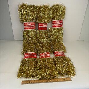 6 Vtg Gold Garland Tinsel Town 18 ft each Strand Christmas Holiday Prop USA Made
